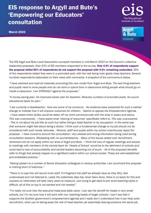 EIS response to Argyll and Bute’s ‘Empowering our Educators’ Consultation | EIS